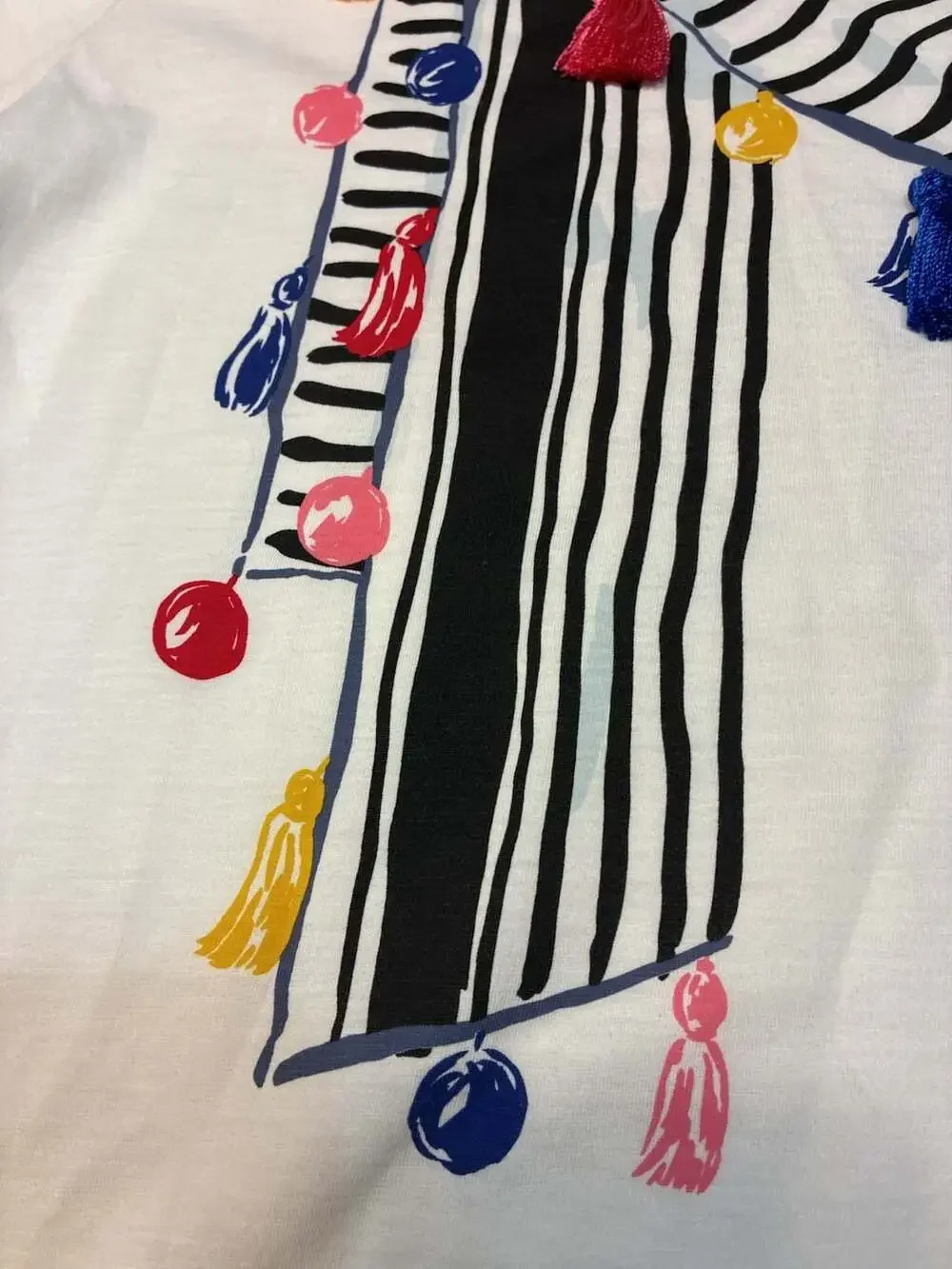 Kate Spade Broome Street T-Shirt with Scarf Print and Tassel Embellishments